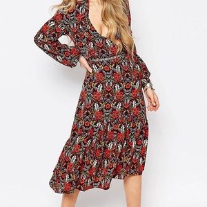Glamorous | Vibrant MultiColor Floral Long Sleeve Midi Dress | Size Large